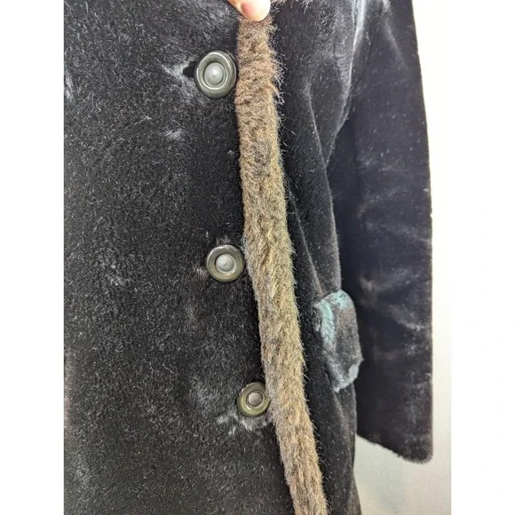 Vtg Glenorba Glenoit Faux Fur Coat Womens Black Brown Trim Winter Cozy Retro USA - Picture 7 of 16